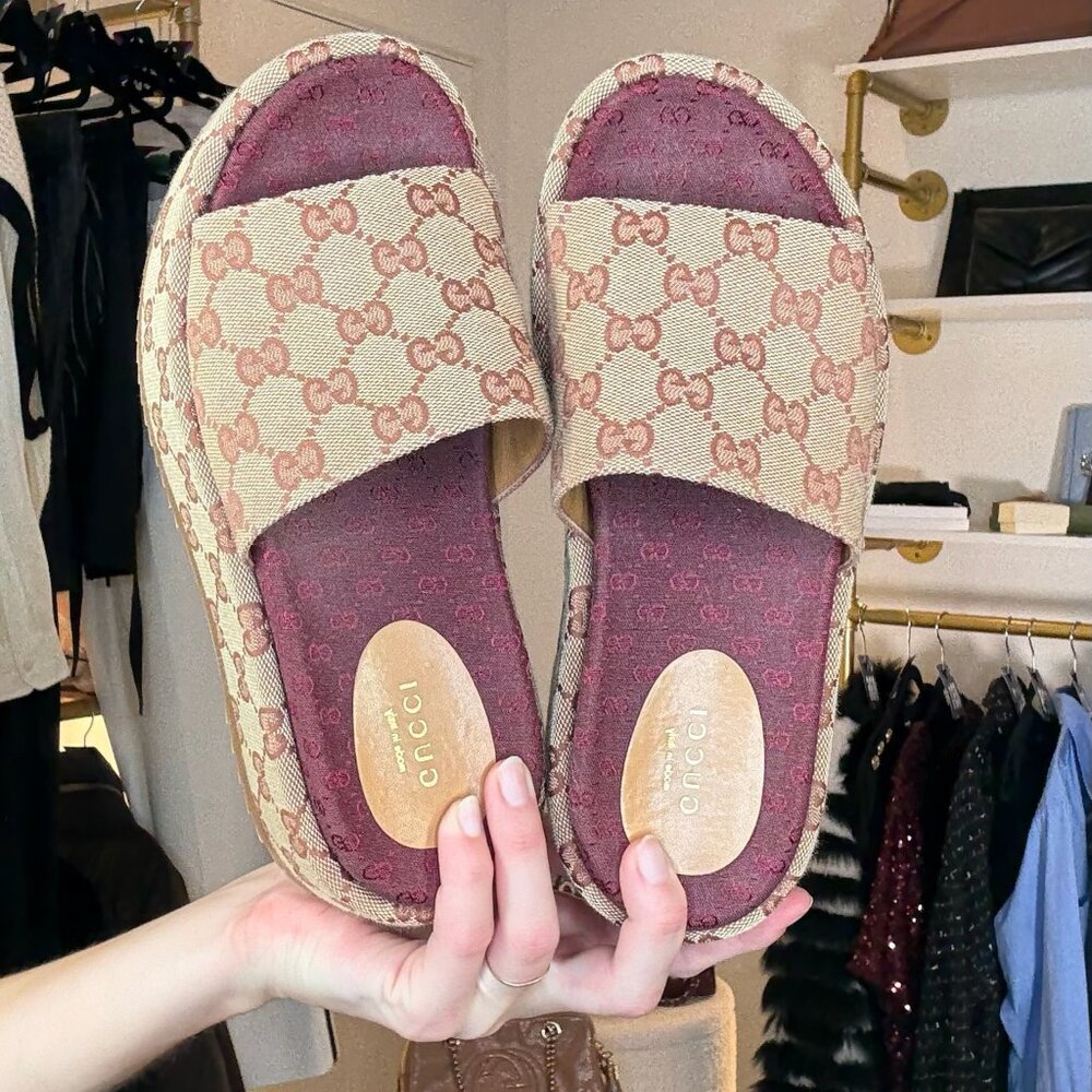Gucci Monogram Platform Slides - image 2